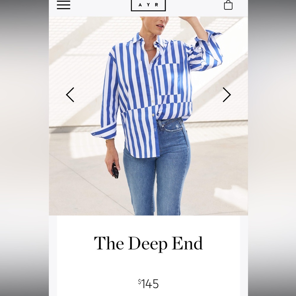 NWOT AYR The Deep End Button Down Marais Blue Regatta Stripe Size XL